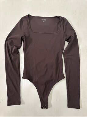Hollister Women's Long Sleeve Square Neck Ribbed Bodysuit - Brown - XXS - NWOT